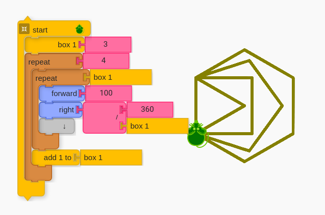 A code snippet that generates 4 different shapes.